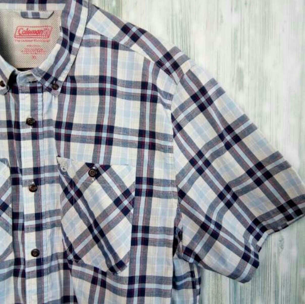 Coleman vented plaid short sleeve button down